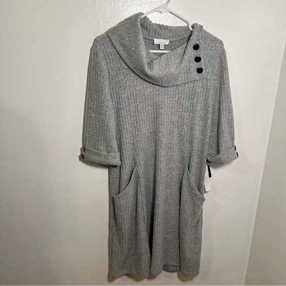 Signature by Robbie Bee Light Gray Cowl Neck Midi Dress - Picture 4 of 16